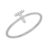 0.03ct 14k White Gold Diamond Lady's Ring - Letter T